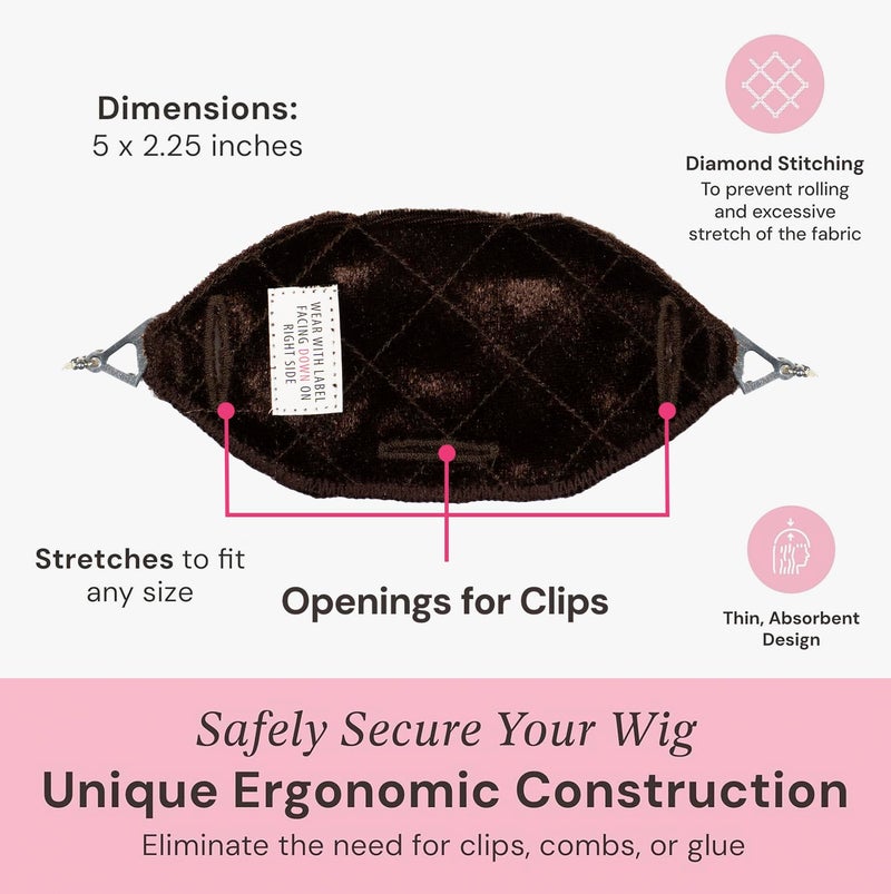 MILANO COLLECTION Glueless Top Grip for Hair Topper & Wiglets, Adjustable Translucent Strap with Side Openings, Top Headband for Your Wig or Topper, Includes Clips, Brown, Small - Image 4